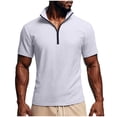 thumbnail image 1 of HomeDM Mens Short Sleeve Shirts Quarter Zip Mock Neck Solid Color Casual Athletic Pullover Tops, White Size S, 1 of 6