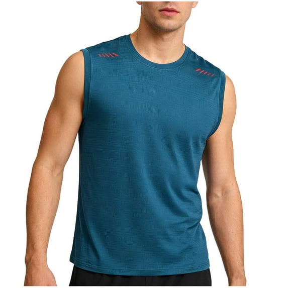 HomeDM Mens Workout Tank Tops, Casual Quick Dry Sleeveless Muscle T Shirts Solid Color Crew Neck T Shirt for Running Gym, Blue