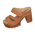 thumbnail image 1 of HomeDM Open Toe Heels for Women Platform Chunky Block Heels Slip On Comfort Dressy Slides Sandals, Brown Size 7, 1 of 9