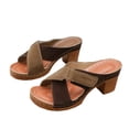 thumbnail image 1 of HomeDM Open Toe Heels for Women Platform Chunky Block Heels Slip On Comfort Dressy Slides Sandals, Khaki Size 7, 1 of 8