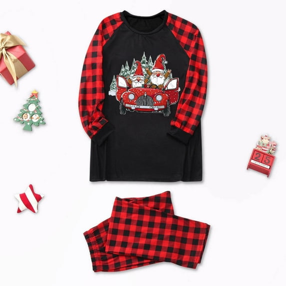 HomeDM Pajamas for Family Matching Family Pajamas Sets Christmas PJ's Letter Print Top and Plaid Bottom Sleepwear Jammies(Men Size L)