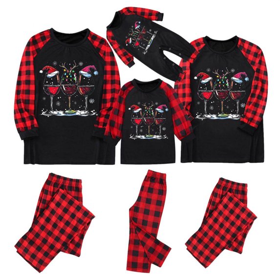 HomeDM Pajamas for Family Matching Family Pajamas Sets Christmas PJ's Letter Print Top and Plaid Bottom Sleepwear Jammies(Men Size M)