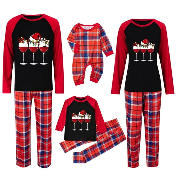 HomeDM Pajamas for Family Matching Family Pajamas Sets Christmas PJ's Letter Print Top and Plaid Bottom Sleepwear Jammies(Men Size XXXL)