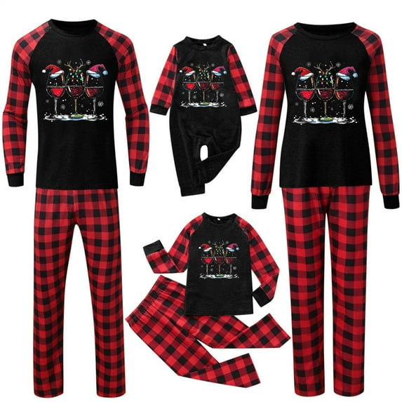 HomeDM Pajamas for Family Matching Family Pajamas Sets Christmas PJ's Letter Print Top and Plaid Bottom Sleepwear Jammies(Women Size XXL)
