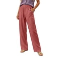 thumbnail image 1 of HomeDM Pants for Women Elastic Waist Cotton Linen Straight Leg Lounge Pants Red Athletic Work Trousers with Pockets Size S, 1 of 6