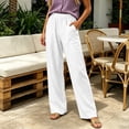 thumbnail image 1 of HomeDM Pants for Women Elastic Waist Cotton Linen Straight Leg Lounge Pants White Athletic Work Trousers with Pockets Size M, 1 of 6