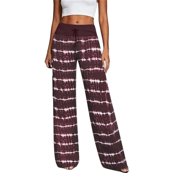 HomeDM Pants for Women Wide Leg Tie-Dye Striped Pants with Pockets Red Drawstring Lounge Trousers for Athletic Work Size 3XL