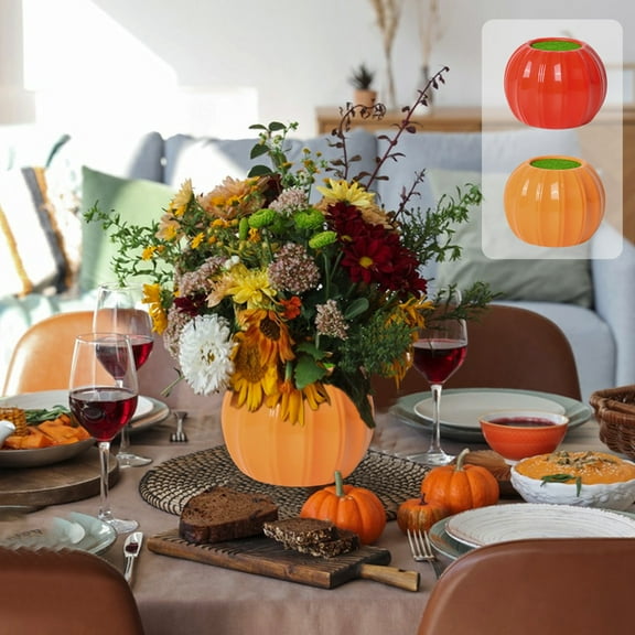 HomeDM Plastic Pumpkin Shape Flower Vase, Small and Cute Unbreakable Ceramic-Look Decorative Vase for Flowers Home Living Room Dining Wedding Bouquet Decor Orange