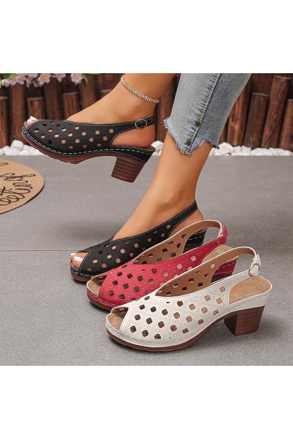 Platform Chunky Heels Sandals for Women Open Toe Slingback Summer Dressy Beach Slides Sandals, White Size 9