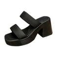 thumbnail image 1 of HomeDM Platform Chunky Heels Sandals for Women Slip On Square Open Toe Two Strap Mules Block Heel Sandals, Black Size 9, 1 of 8