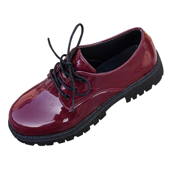 HomeDM Platform Chunky Loafers for Women Slip-On Lace Up Dress Shoes for Casual Work Office, Wine Size 7.5