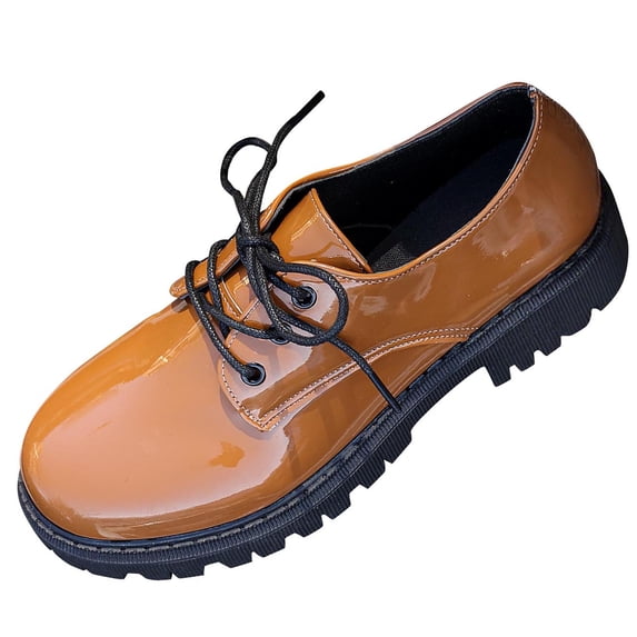 HomeDM Platform Chunky Loafers for Women Slip-On Lace Up Dress Shoes for Casual Work Office, Yellow Size 7.5