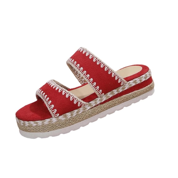 HomeDM Platform Espadrilles Sandals for Women Open Toe Slip-On Slides Dressy Bohemia Beach Summer Sandals, Red Size 10