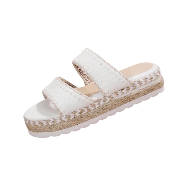 HomeDM Platform Espadrilles Sandals for Women Open Toe Slip-On Slides Dressy Bohemia Beach Summer Sandals, White Size 7