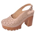 thumbnail image 1 of HomeDM Platform Heels Sandals for Women Closed Toe Slingback Slip-On Party Prom Pumps Shoes, Khaki Size 8.5, 1 of 10