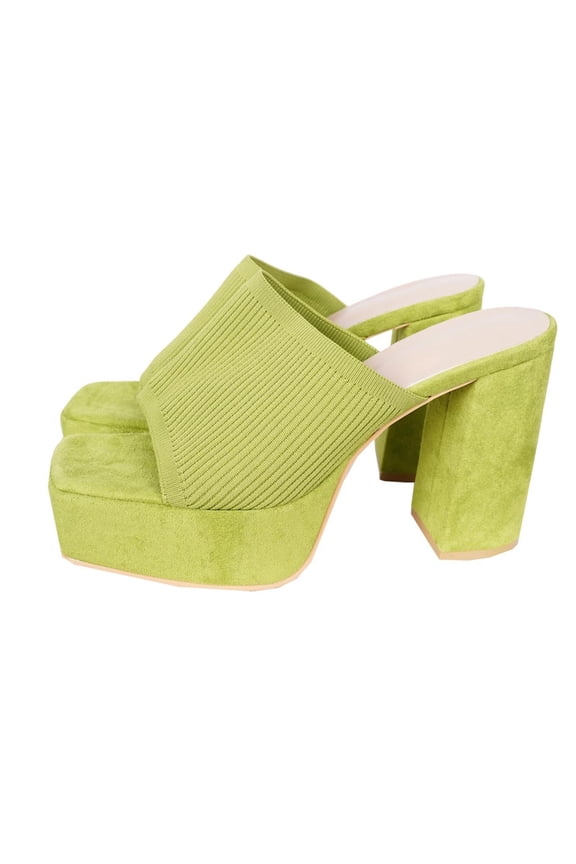 Platform Heels Sandals for Women Square Open Toe Chunky Block Heel Slip-On Slides Dress Shoes, Green Size 7.5