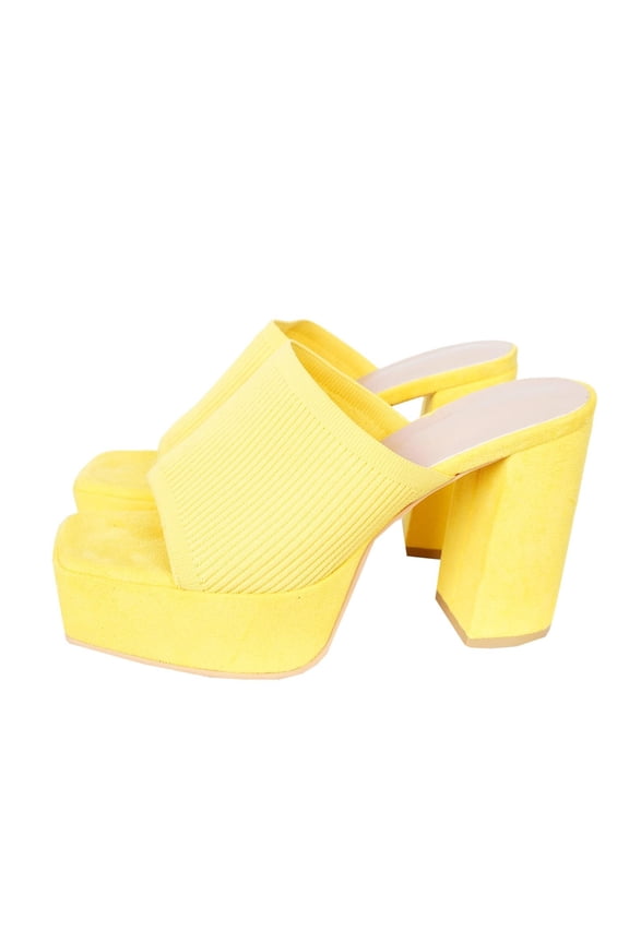 Platform Heels Sandals for Women Square Open Toe Chunky Block Heel Slip-On Slides Dress Shoes, Yellow Size 7