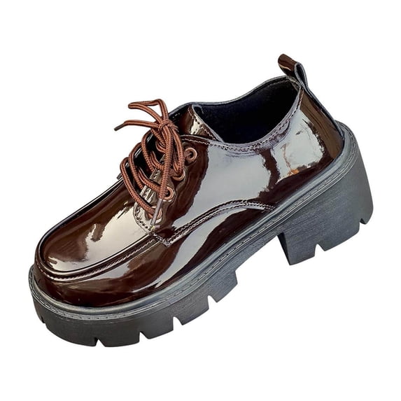 HomeDM Platform Loafers for Women Low Chunky Slip-On Lace Up Comfort Dress Shoes for Casual Business Work Office, Brown Size 9.5