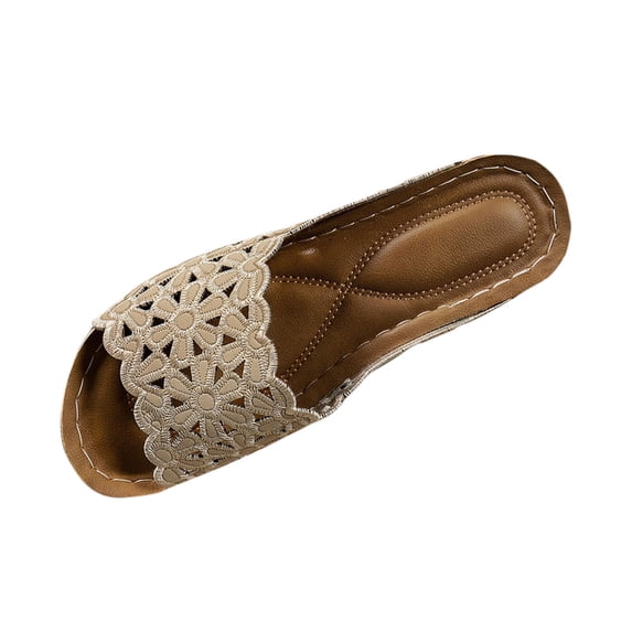 HomeDM Platform Sandals for Women, Summer Low Wedge Slides Comfortable Open Toe Slip On Casual Beach Sandals, Beige Size 9.5