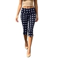 thumbnail image 1 of HomeDM Polka Dot Capri Leggings for Women Side Slit Hem Lounge Pants Navy Knee Length Slim Fit Cropped Size L, 1 of 7
