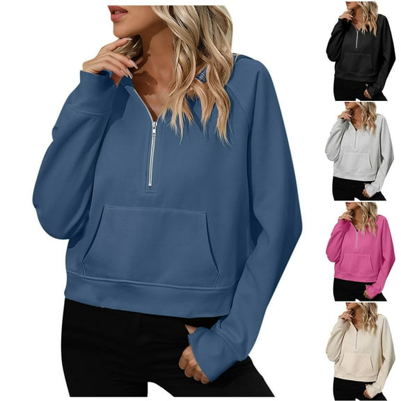 HomeDM Quarter Zip Sweatshirts for Women Solid Color Hoodies Pullover Comfy Fall Winter Outfits