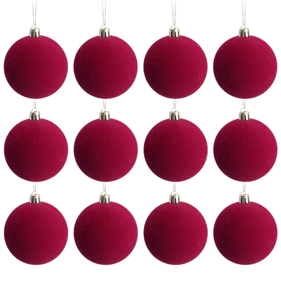 HomeDM Red Velvet Christmas Ornament Balls Flocked Shatterproof Plastic Balls for Xmas Trees Ornaments Hanging Decoration for Party Wedding Decor 1PC 3.15 Inch