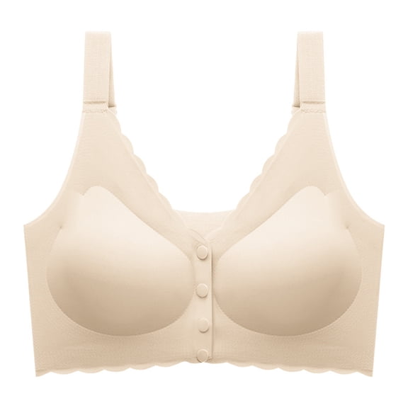 HomeDM Seamless Front Closure Bra for Women - Wireless Push Up Bra No Underwire Full Coverage Comfort Bras Mastectomy Bralettes T Shirt Bra Soft Everyday Bras - Beige/2XL