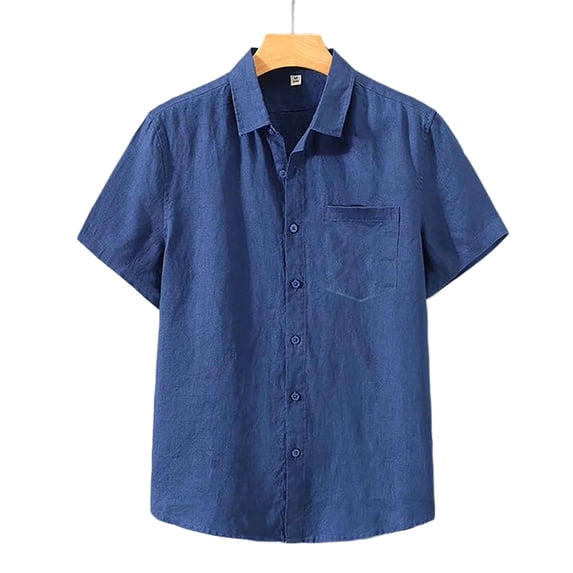 HomeDM Short Sleeve Button Down Shirts for Men Summer Beach Vacation Collared Shirts, Navy, Size 2XL
