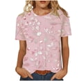 thumbnail image 1 of HomeDM Short Sleeve Shirts for Women Floral Crew Neck Casual Summer Loose Fit Tops, 1 of 7