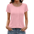thumbnail image 1 of HomeDM Short Sleeve Shirts for Women Solid Color Crew Neck Casual Summer Loose Fit Tops, Pink, 1 of 6