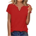thumbnail image 1 of HomeDM Short Sleeve Shirts for Women, Summer V Neck T Shirts Loose Fit Pullover Tops Solid Color - Red/M, 1 of 6