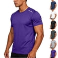 thumbnail image 1 of HomeDM Short Sleeve Workout Shirts for Men Quick Dry Solid Color Summer Athletic Running Gym Crew Neck Tee Tops, Purple, Size L, 1 of 9