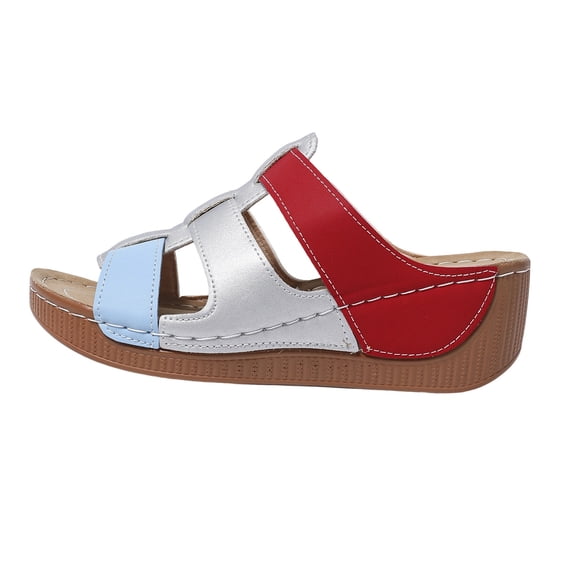 HomeDM Slip On Wedge Sandals for Women Open Toe Platform Summer Comfortable Beach Sandals, Sky Blue Size 7