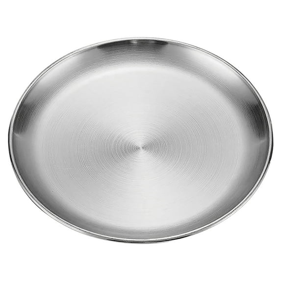 HomeDM Stainless Steel Round Platter Serving Platter Silver Serving Tray Heavy Duty Sizzling Plate with Swirl Pattern for Fish Dessert Meat Sushi
