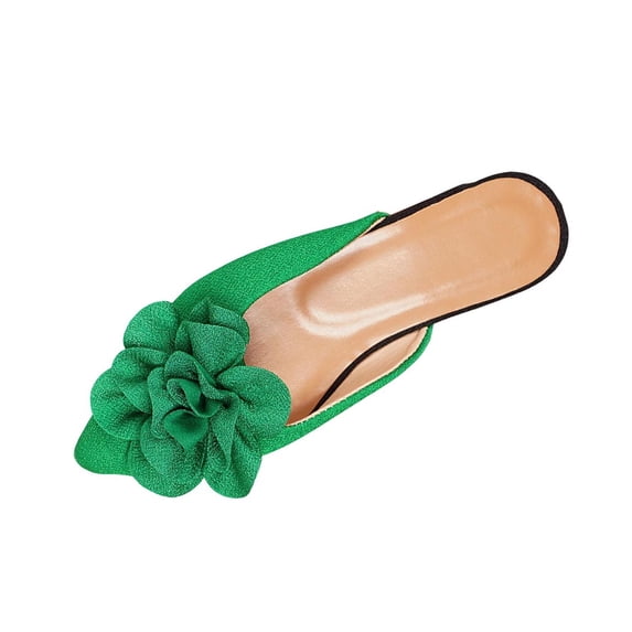 HomeDM Suede Floral Mules for Women Closed Pointy Toe Slip On Flats Summer Sandals, Green Size 9