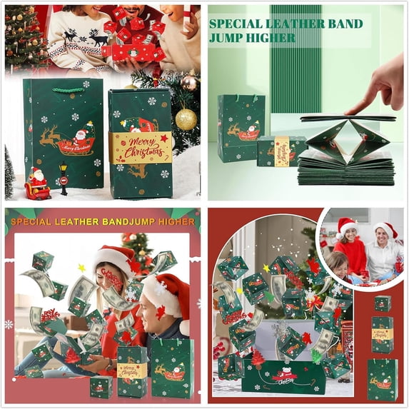 HomeDM Surprise Boxs Christmas Gift Boxs for Money, Folding Bouncing Gift Boxes, Surprise Gift Box Explosion for Christmas Birthday Anniversary Valentine's Day Green 10 Boxes
