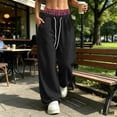 thumbnail image 1 of HomeDM Sweatpants Women's Wide Leg Drawstring Waist Color Block Casual Sweat Pants with Pockets Black 3XL, 1 of 7