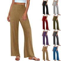 HomeDM Sweatpants for Women Wide Leg Pants Comfy Ribbed Knit Yoga Pajama Sweatpants High Waisted Sports Athletic Lounge Pants - Khaki/L