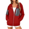 thumbnail image 1 of HomeDM Sweatshirt for Women Long Sleeve Full-Zip Hooded with Pocket Color Block Casual Outerwear, 1 of 8