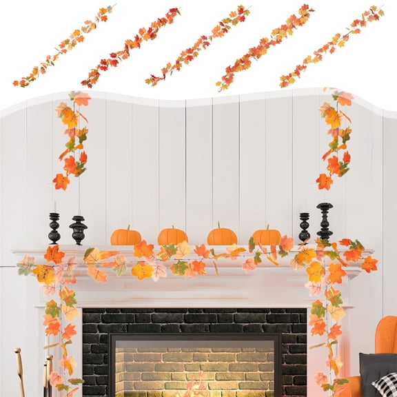 HomeDM Thanksgiving Artificial Maple Leaves Garland Decor Fall Fake Maple Leaf Hanging Vines Ivy Plant for Halloween Christmas Table Front Door Party Fireplace Decor