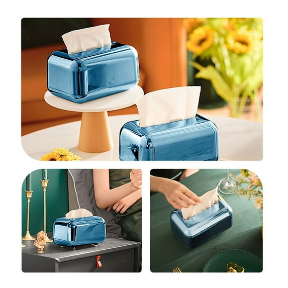 HomeDM Tissue Box Cover Plastic Tissue Holder Blue Napkin Dispenser for Home Office Desk Decor Bathroom Tissue Dispenser Car Facial Tissue Box Cover Decorative Container