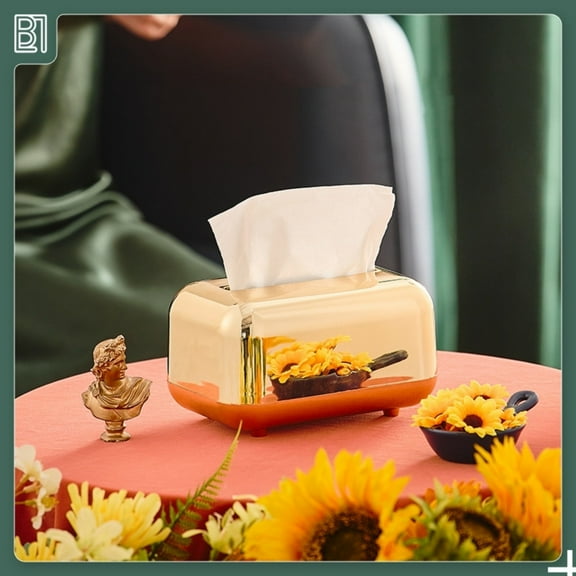 HomeDM Tissue Box Cover Plastic Tissue Holder Gold Napkin Dispenser for Home Office Desk Decor Bathroom Tissue Dispenser Car Facial Tissue Box Cover Decorative Container