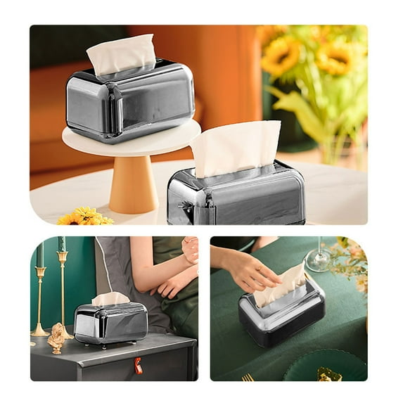 HomeDM Tissue Box Cover Plastic Tissue Holder Silver Napkin Dispenser for Home Office Desk Decor Bathroom Tissue Dispenser Car Facial Tissue Box Cover Decorative Container
