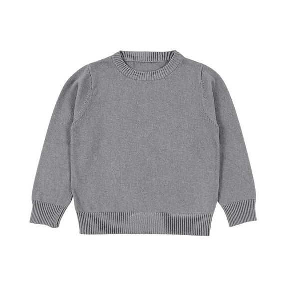 HomeDM Toddler Baby Girls Boys Sweater Round Neck Long Sleeve Solid Color Knitting Cotton Pullover Tops Fall Winter Sweatshirt for Unisex Boy Girls, Gray Size 8-9 Years