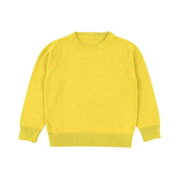 HomeDM Toddler Baby Girls Boys Sweater Round Neck Long Sleeve Solid Color Knitting Cotton Pullover Tops Fall Winter Sweatshirt for Unisex Boy Girls, Yellow Size 12-18 Month