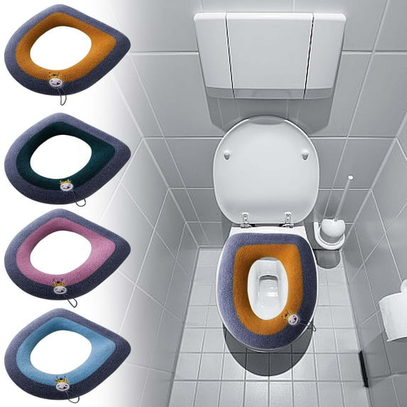 HomeDM Toilet Seat Pad, Toilet Seat Covers Soft Bathroom Toilet Lid Cover Cushion Thicker Warmer Washable Fiber Cloth Comfortable Toilet Seat Cover Universal Size Blue