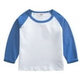 thumbnail image 1 of HomeDM Unisex Boys Girls Long Sleeve Shirts Cotton O-Neck T-Shirts Color Block Casual Tunic Tee Tops, Blue Size 5-6 Years, 1 of 5