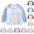 thumbnail image 1 of HomeDM Unisex Boys Girls Long Sleeve Shirts Cotton O-Neck T-Shirts Color Block Casual Tunic Tee Tops, Light Blue Size 4-5 Years, 1 of 6