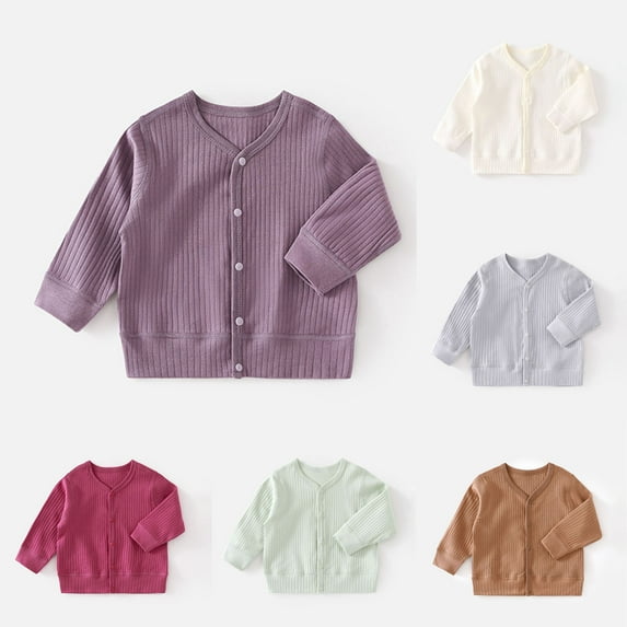 HomeDM Unisex Boys Girls Sweater Cardigans, Button Down V Neck Long Sleeve Solid Color Knitting Cotton Sweaters for 6M-4Y