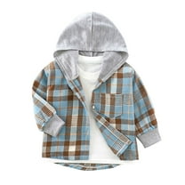 HomeDM Unisex Boys and Girls Hooded Shirts Long Sleeve Button Down Plaid Shirts (2-13 Years)